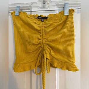 Love Culture Mustard Ribbed Top with Ruffle Detail